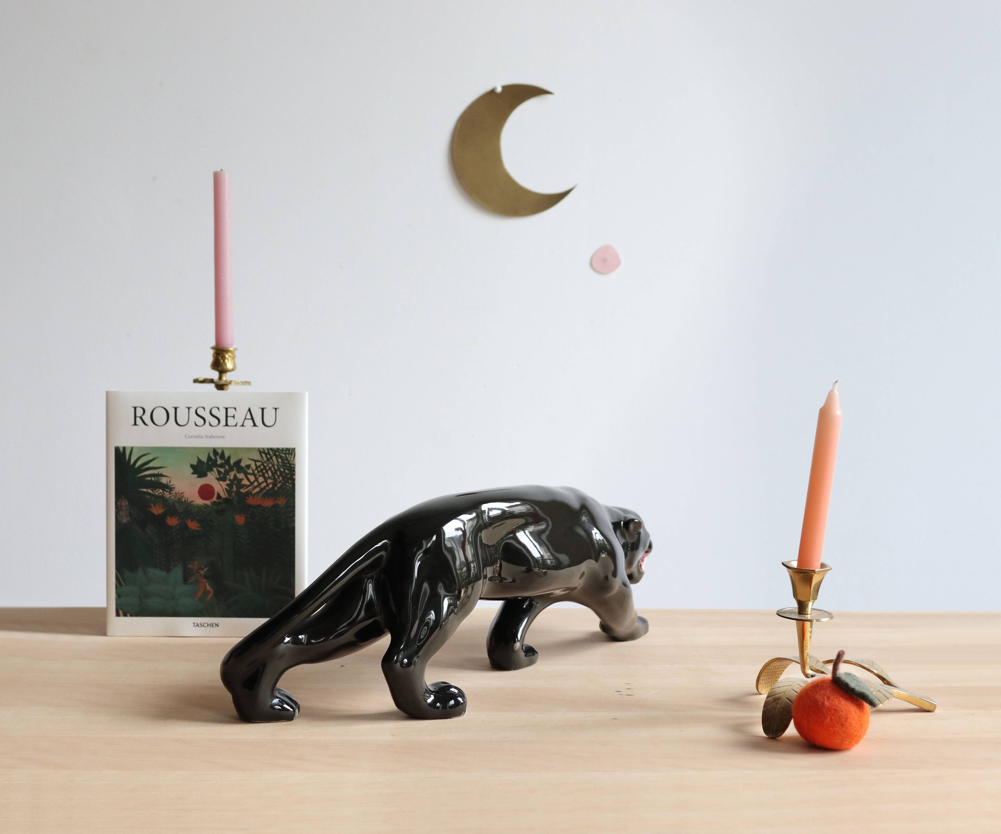 Art Deco ceramic black panther, 60cm sculpture