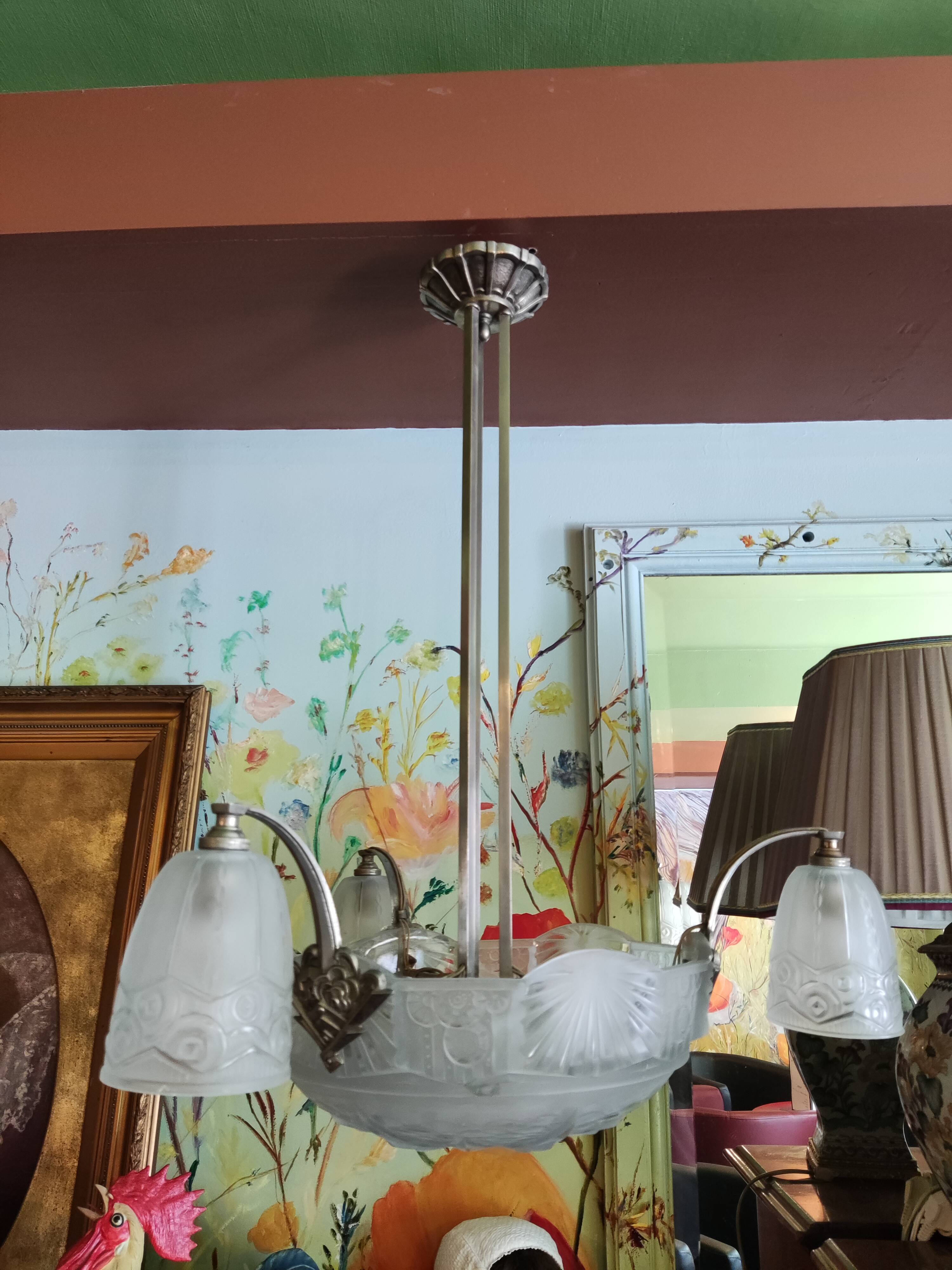 Art Deco frosted glass chandelier by the Muller brothers