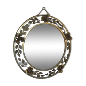 Miroir en métal doré rond, couronne