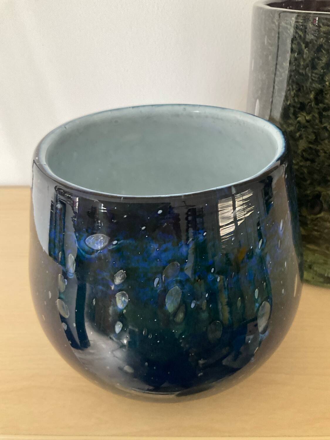 Pair of vintage flowerpots in bubbled glass paste