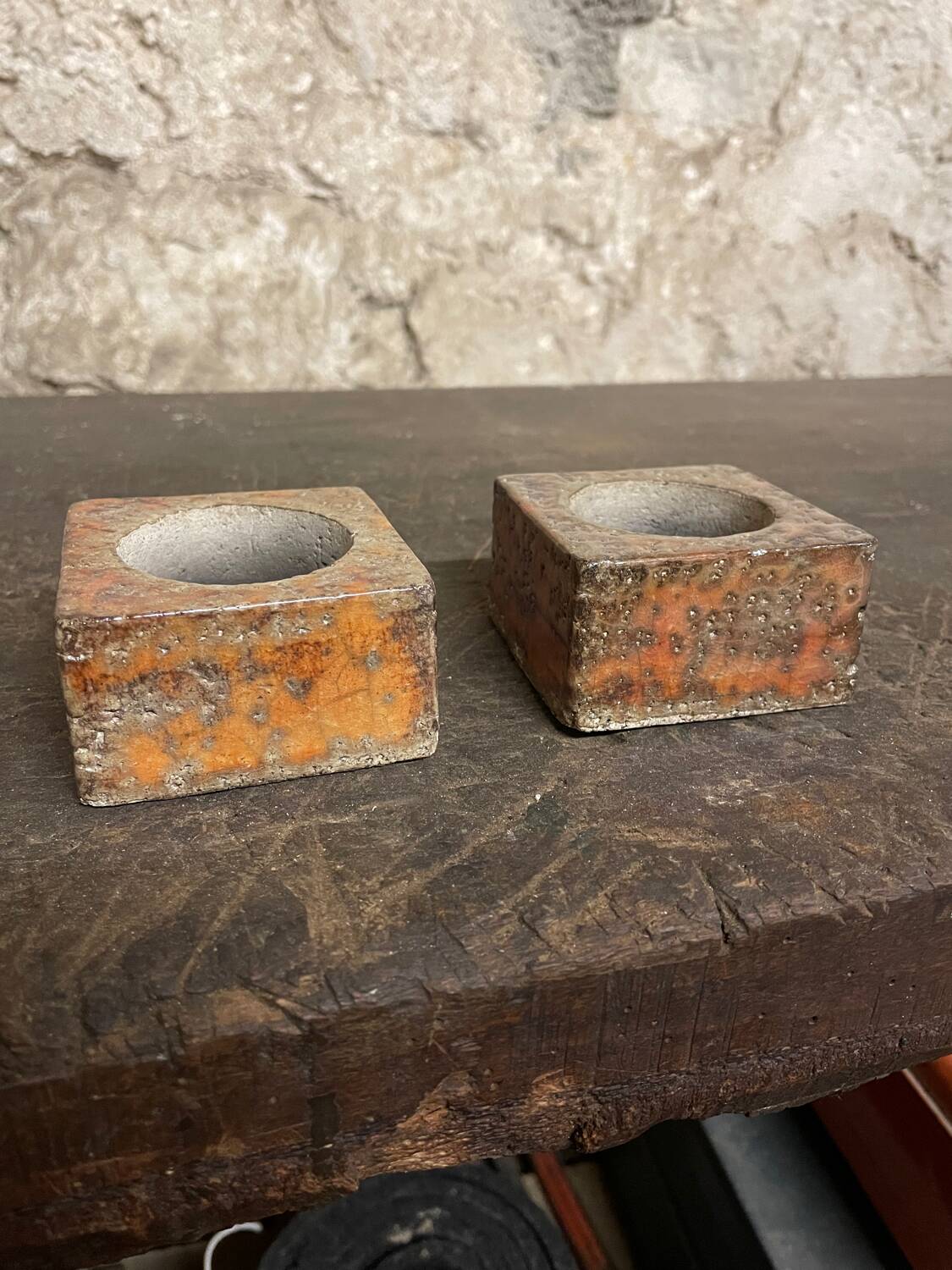 Pair of vintage candlesticks by spadaro – glazed ceramic