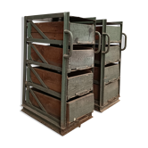 Old pair of metal and wood industrial lockers.