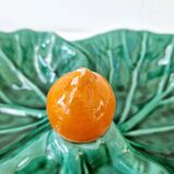 Vintage compartmentalized ceramic serving dish cabbage leaf shape Vallauris style