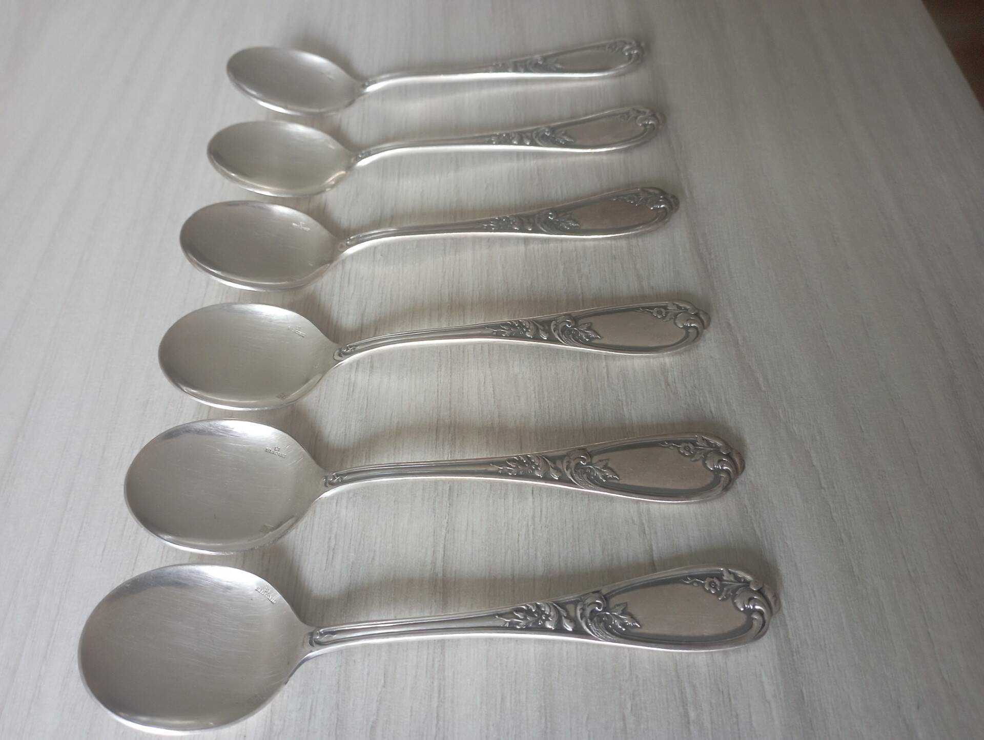 Set of 6 small silver metal spoons