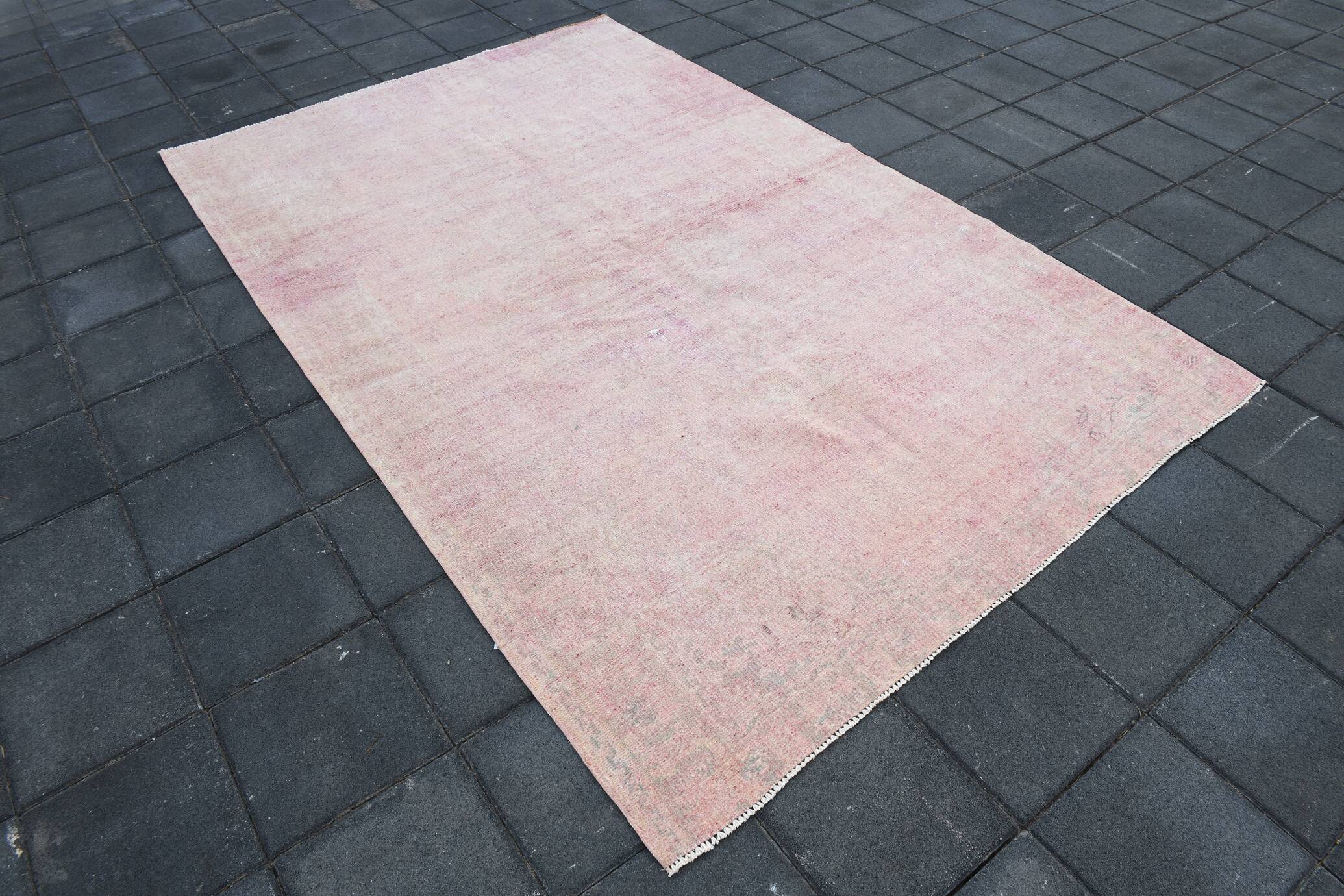 Tapis Anatolien Vintage Fait Main en Laine,Tons Rose Poudré & Beige 265x166
