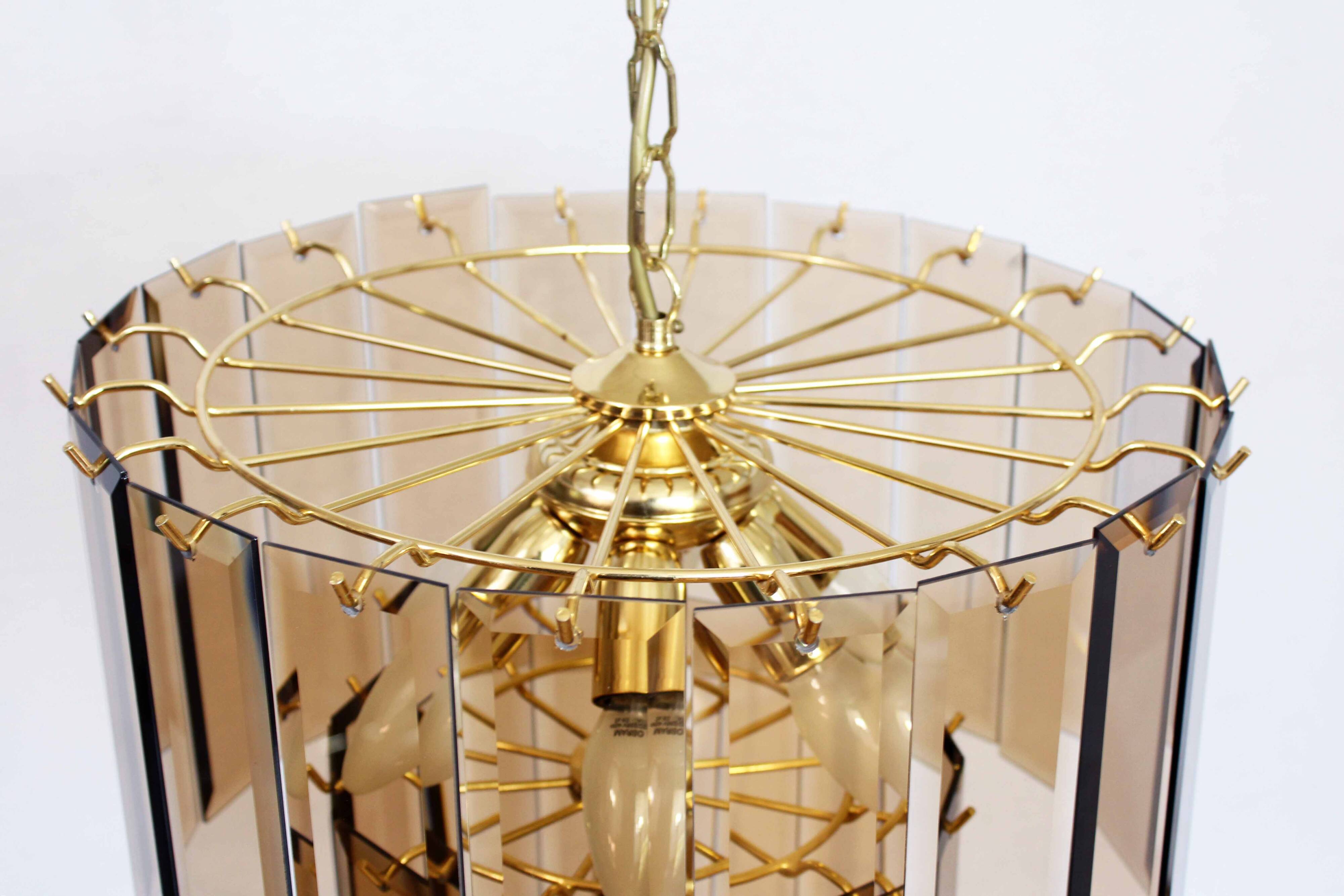 Italian chandelier in brass and beveled glass