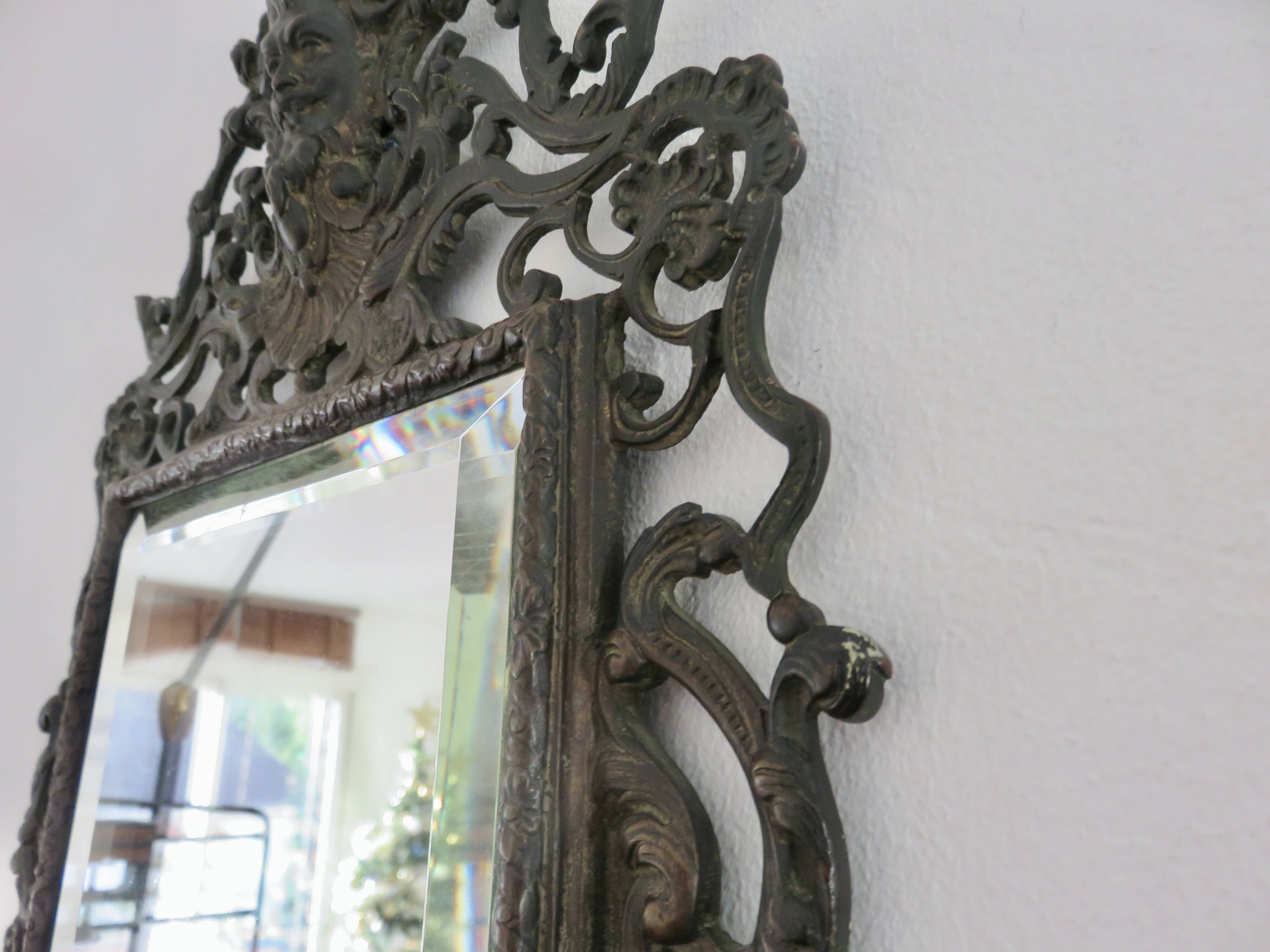 French cast iron mirror "Bacchus" god of wine, 1920s - 1930s