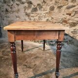 Vintage French pine table with extendable side, circa 1930, suitable for kitchen or office use.