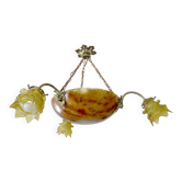 Lustre Art Déco en marbre d'albâtre et en bronze, années 1930