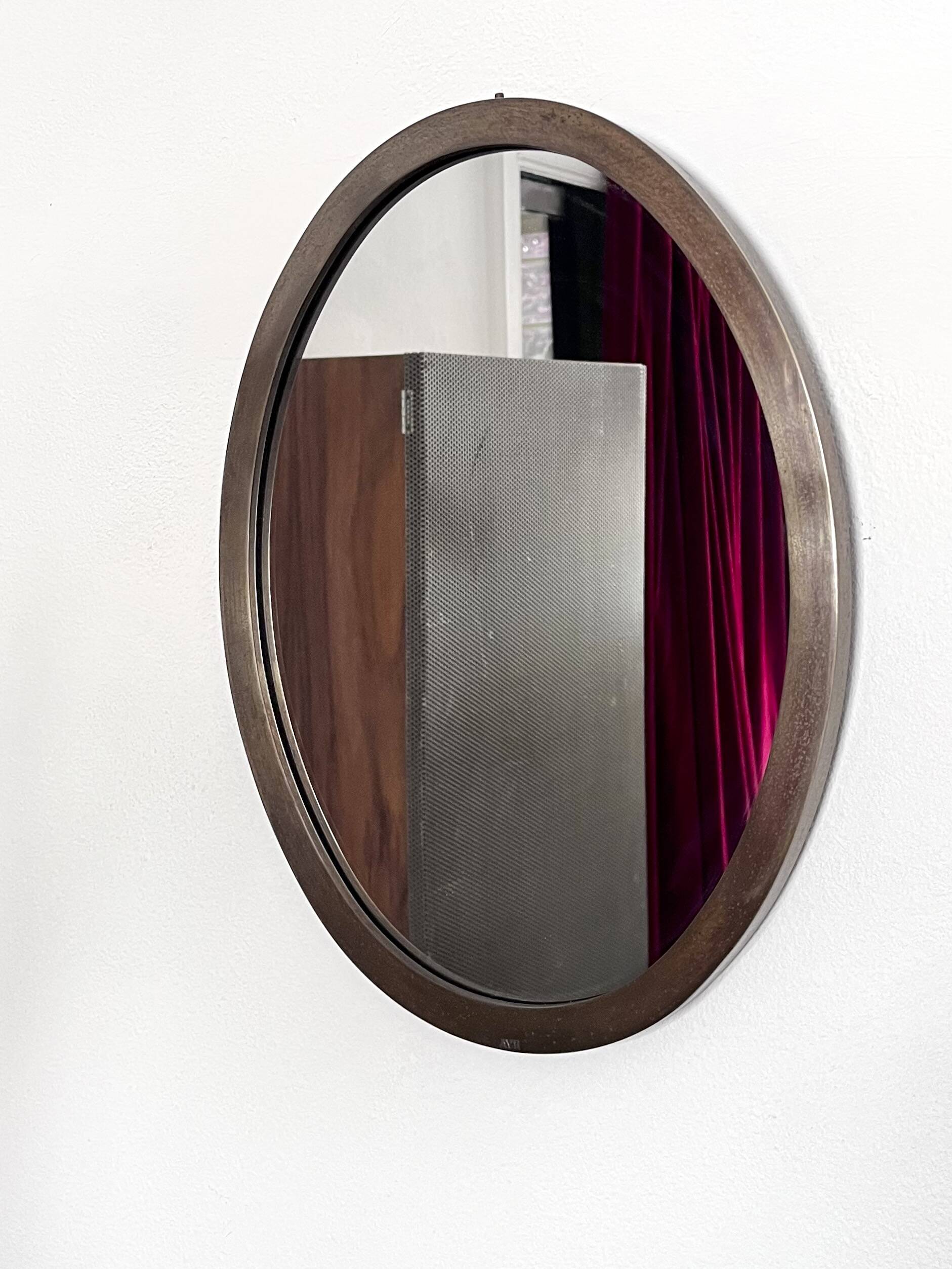 Oval Patinated Bronze Mirror 1950