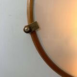 Vintage round wall light, wood, glass and brass, France 1980