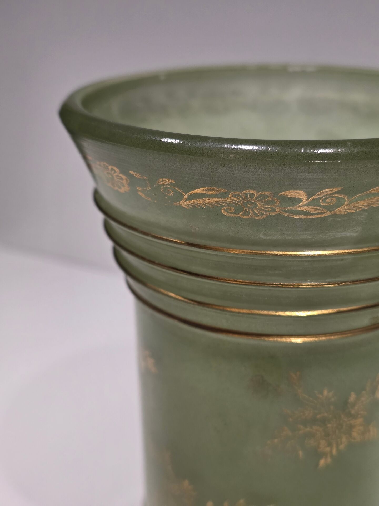 Frosted glass vase with gilding from the 1950s.