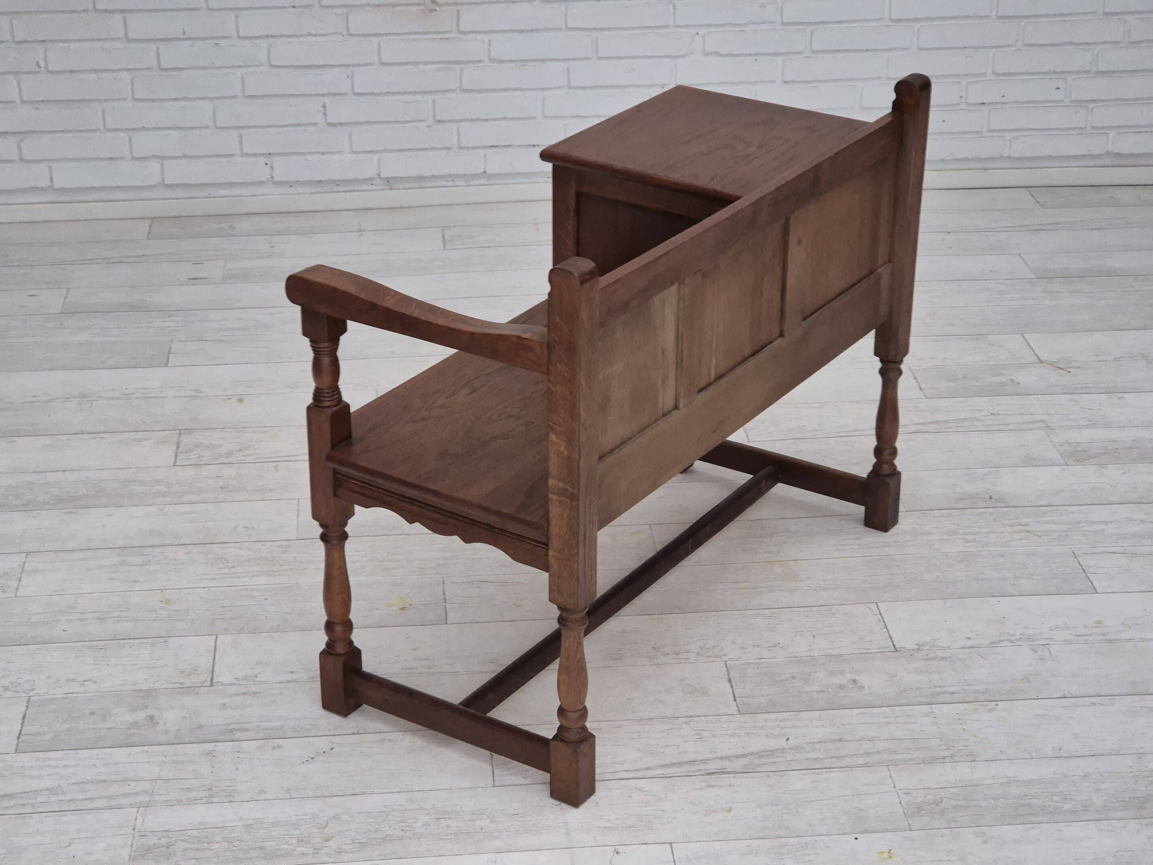 1960s, Danish bench, dark solid oak wood, plywood.