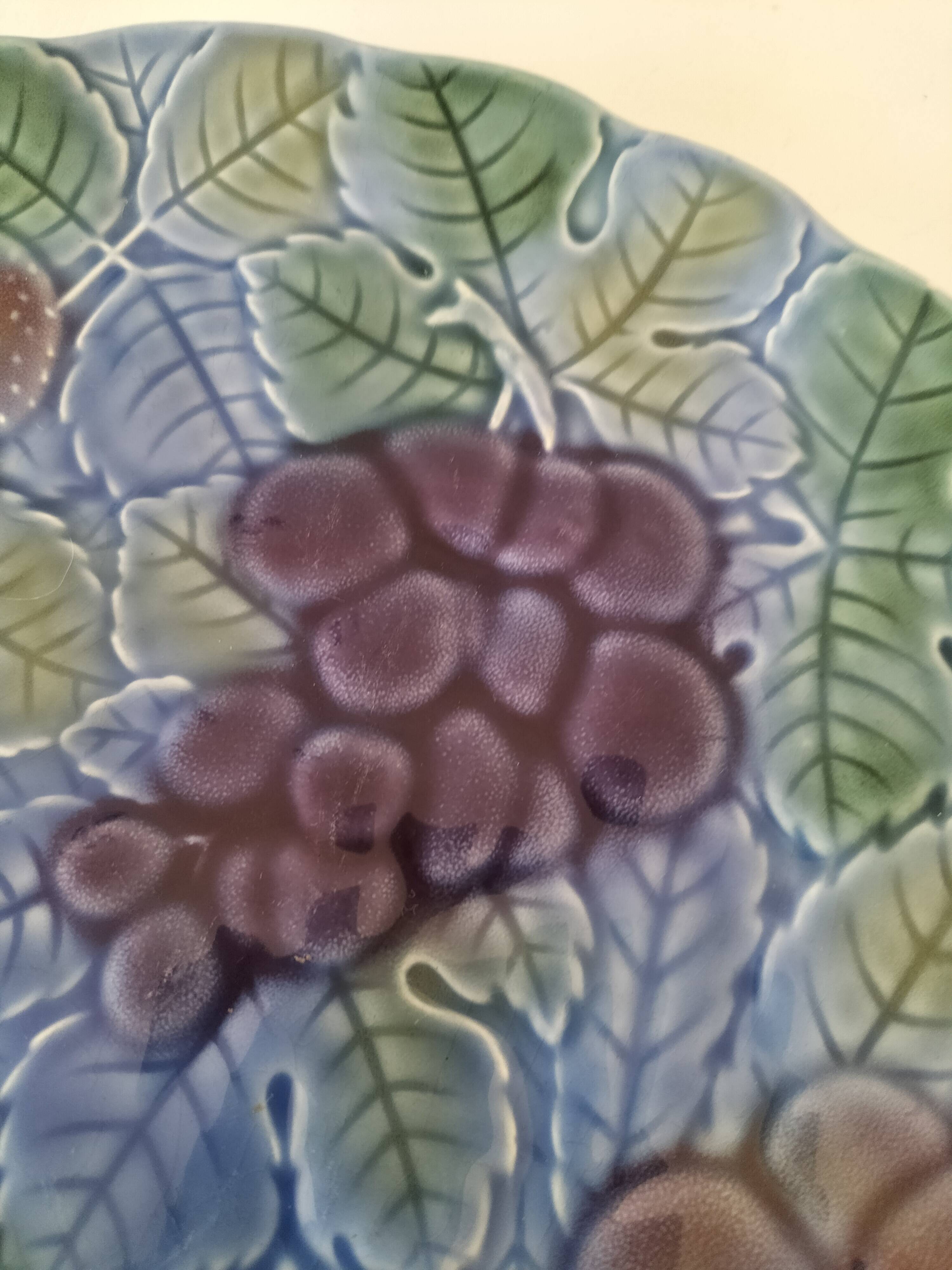 Large barbotine plate Salins blue lavender 80s