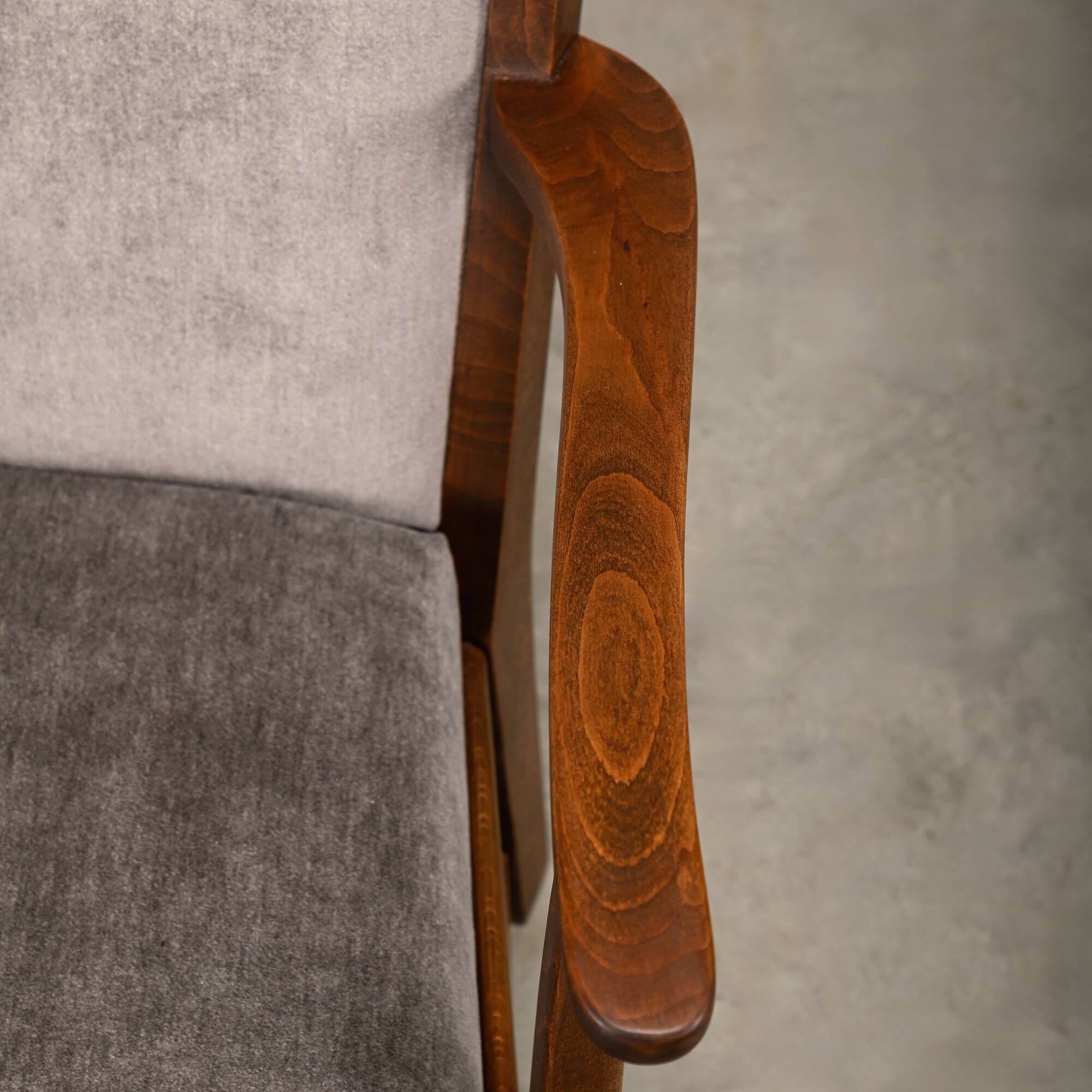 Fritz Hansen Armchair in stained beech wood and warm Grey Mohair, 1940s