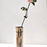 Beige Cylindric Encased and Hand-blown Opaline Glass Vase, Italy