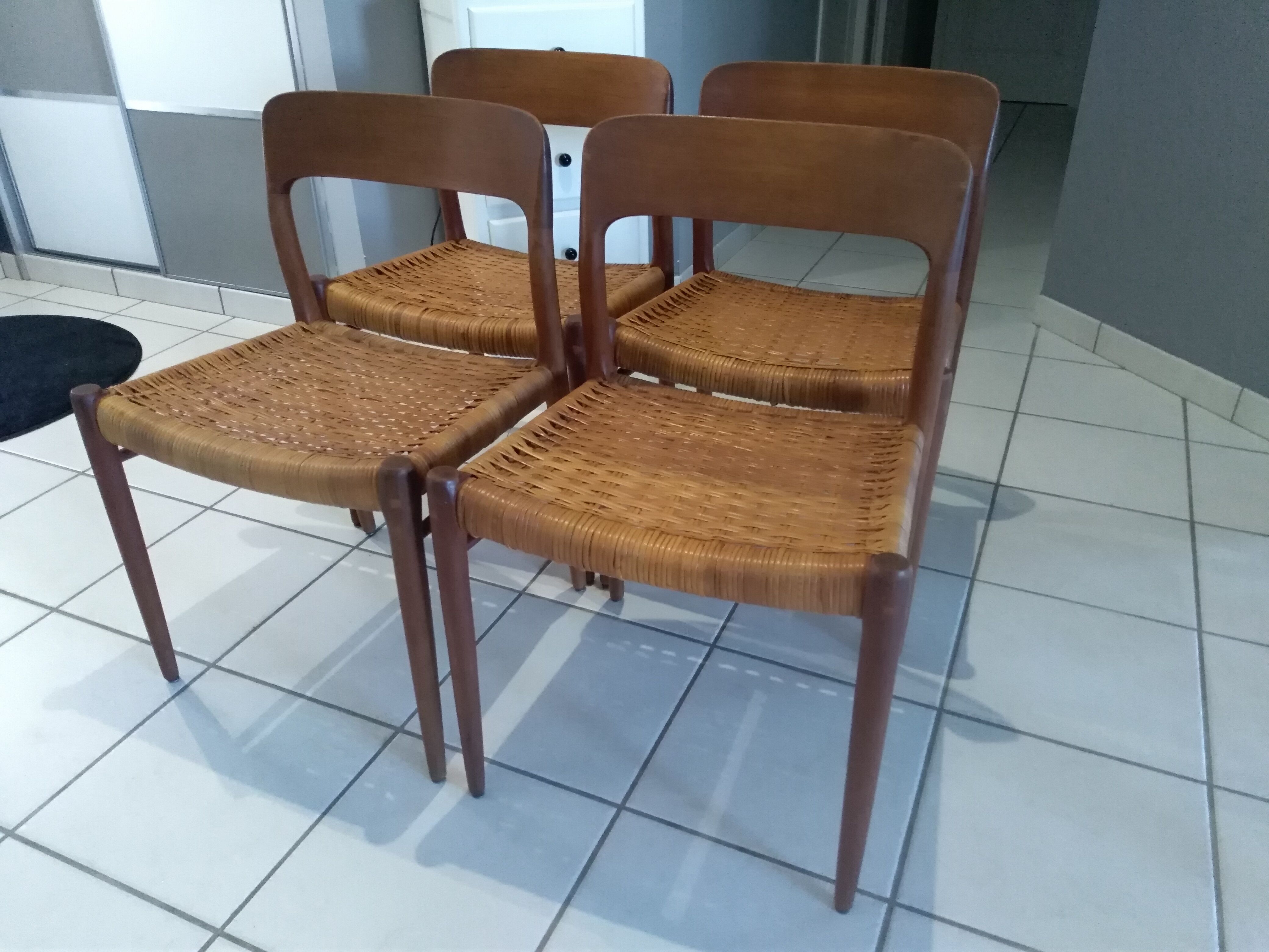 Designer Niels Otto Moller 1960's Suite of 4 Scandinavian Chairs