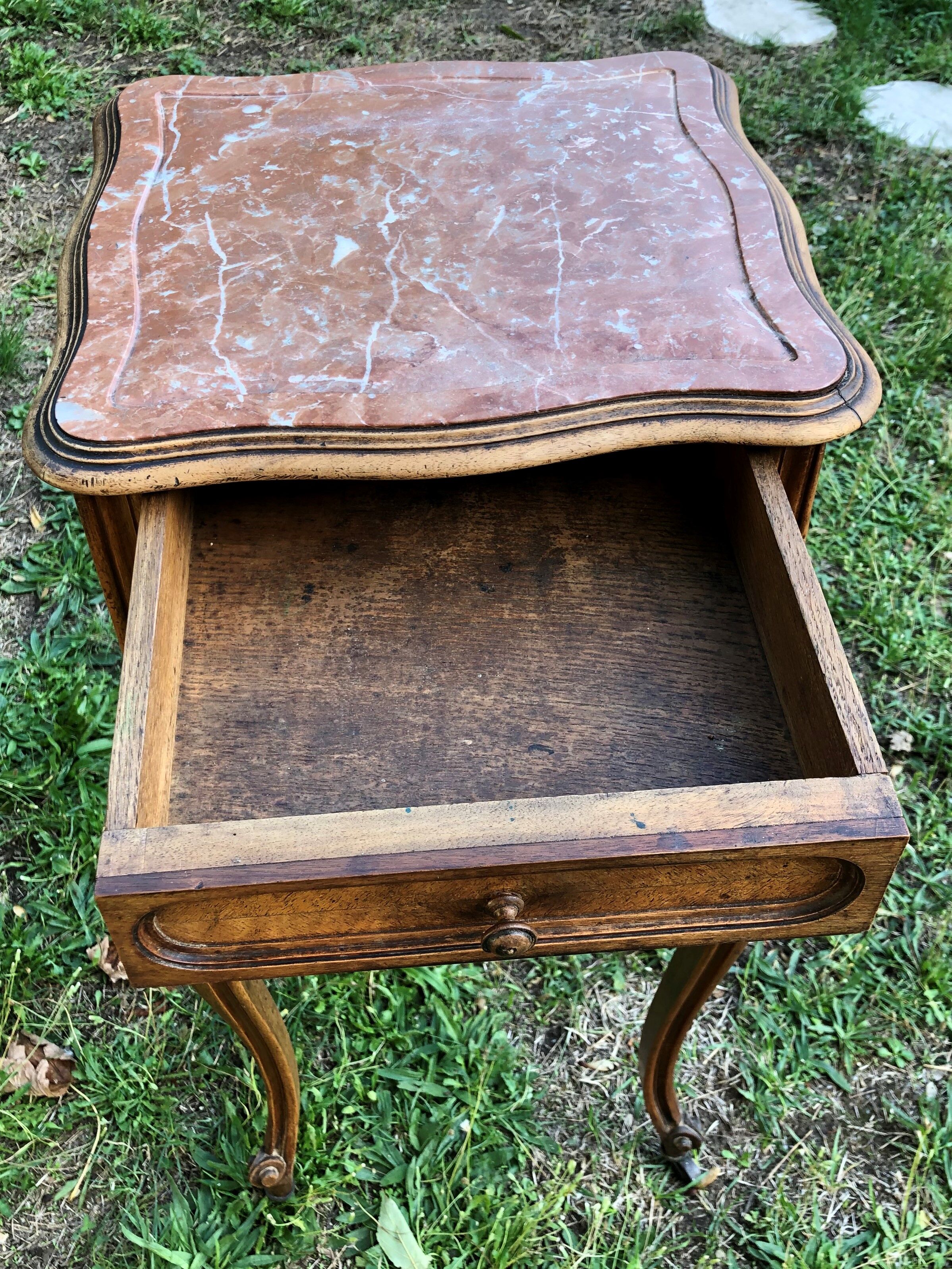 Bedside table louis XV style in wood and marble 20's years
