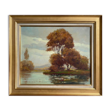 HST painting "River landscape" signed Normand + frame