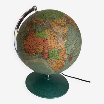 Globe vintage 1960 terrestre verre Perrina laqué vert - 33 cm