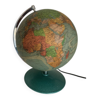 Globe vintage 1960 terrestre verre Perrina laqué vert - 33 cm