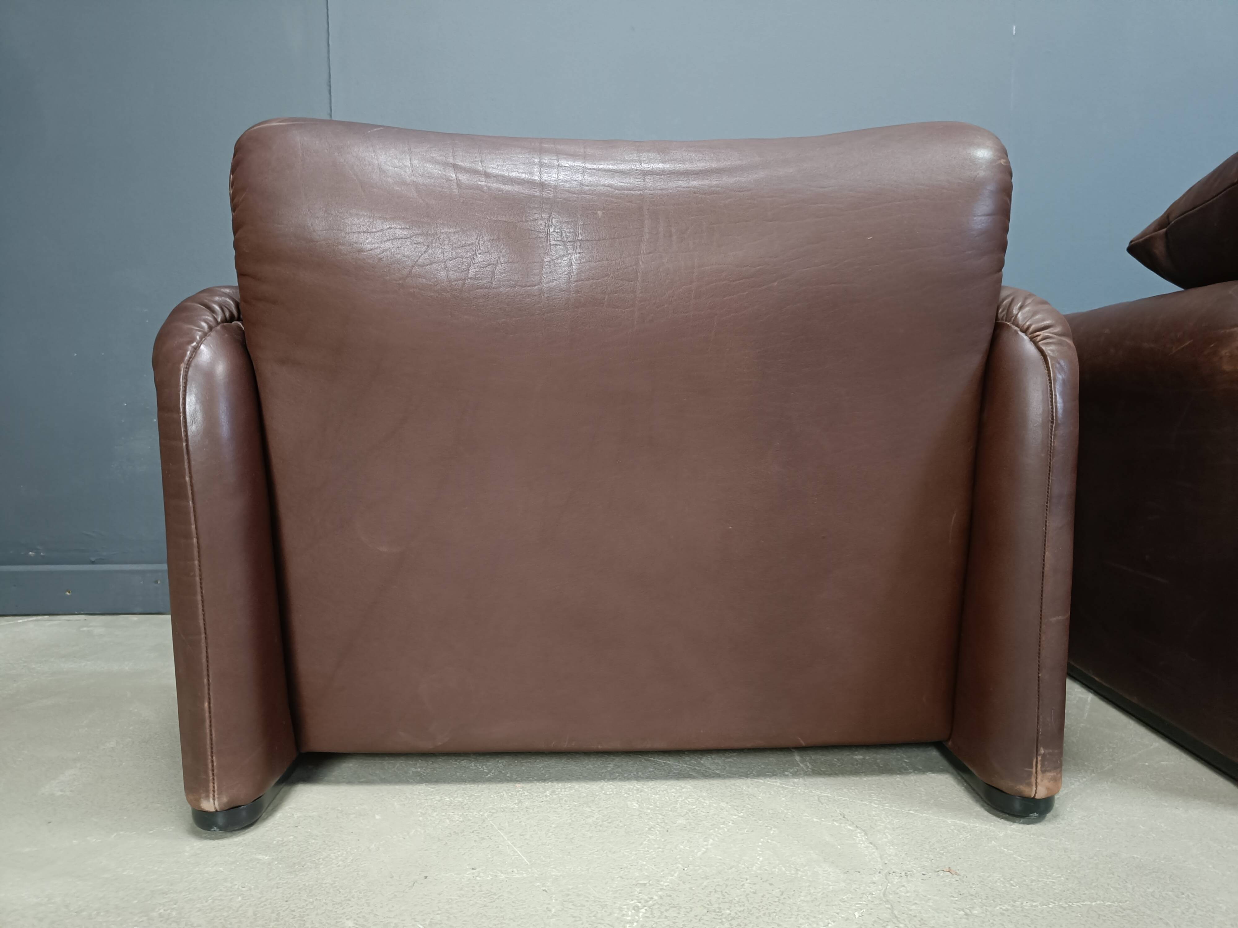 Ensemble de canapés Maralunga en cuir marron vintage, années 1970
