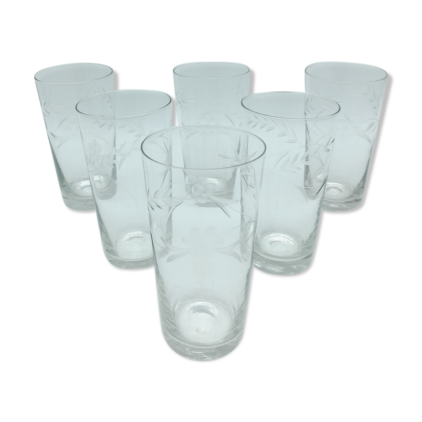 6 glasses to orangeade engraved decoration bunch of grapes.