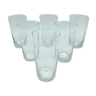 6 glasses to orangeade engraved decoration bunch of grapes.