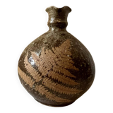 Vintage stoneware pitcher/jug by Alain Blanchard, decorated with leaves and ferns