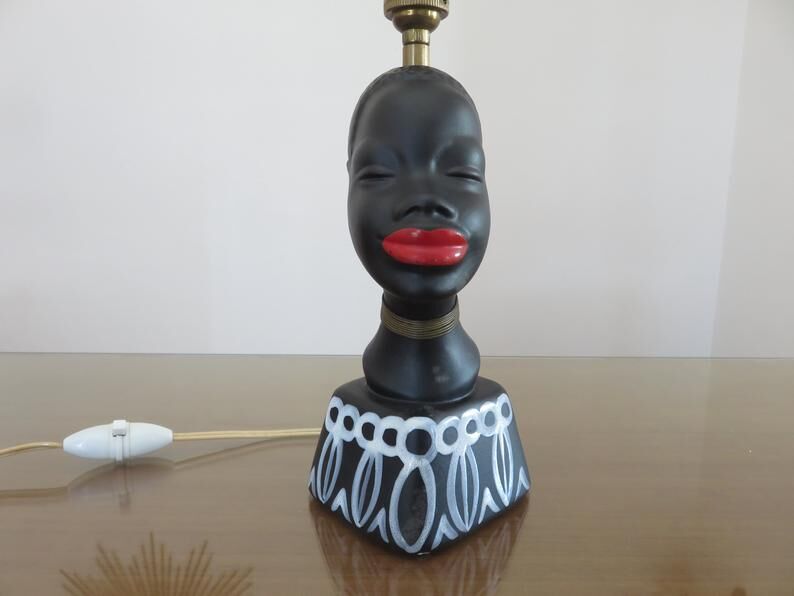 "African woman" lamp in matte black ceramic, 1950s-60s