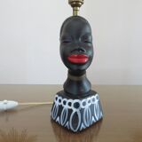 "African woman" lamp in matte black ceramic, 1950s-60s