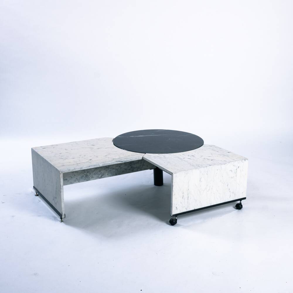 Table basse réglable en marbre noir et blanc italien, années 1980