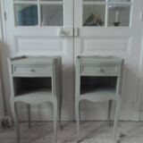 Bedside tables, end tables, beautiful invoices re-enchanted in verdigris waxed finish.