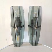 Pair of wall lamps in blue glass design 70s