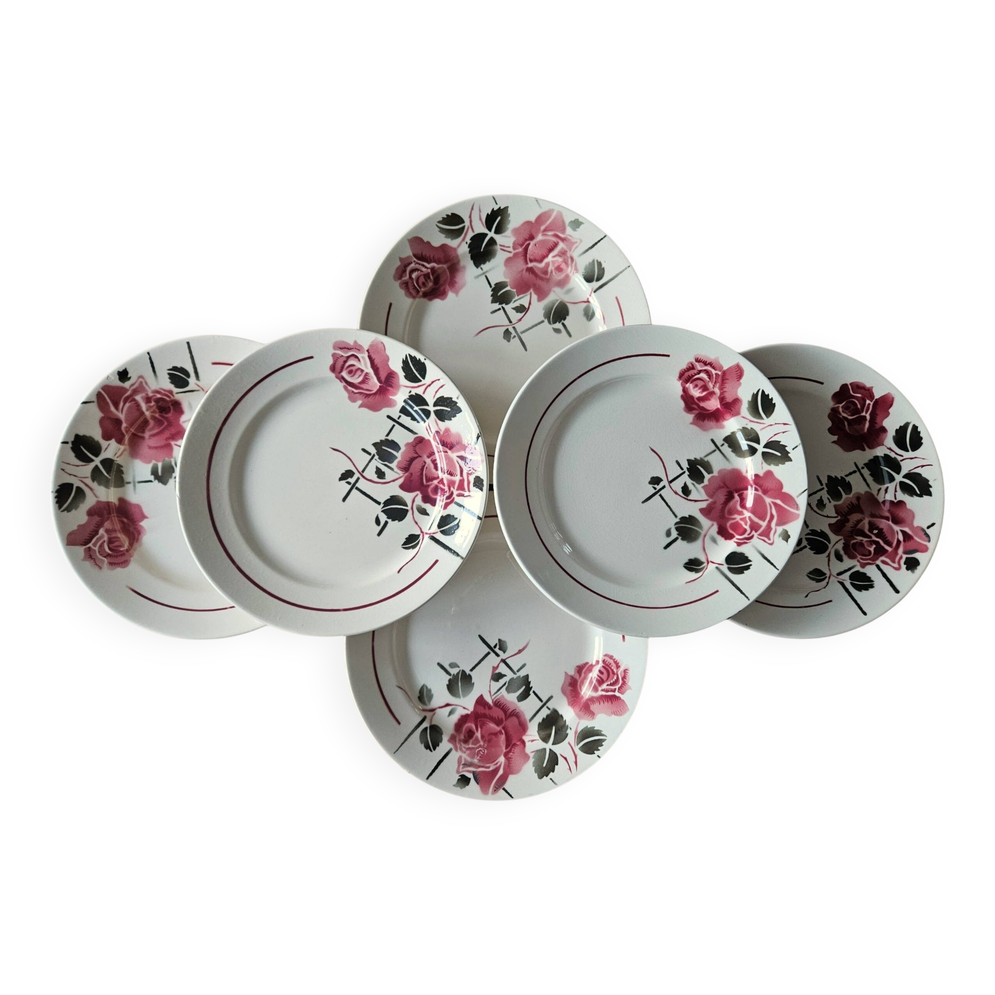 6 antique flat plates in faience from BADONVILLER