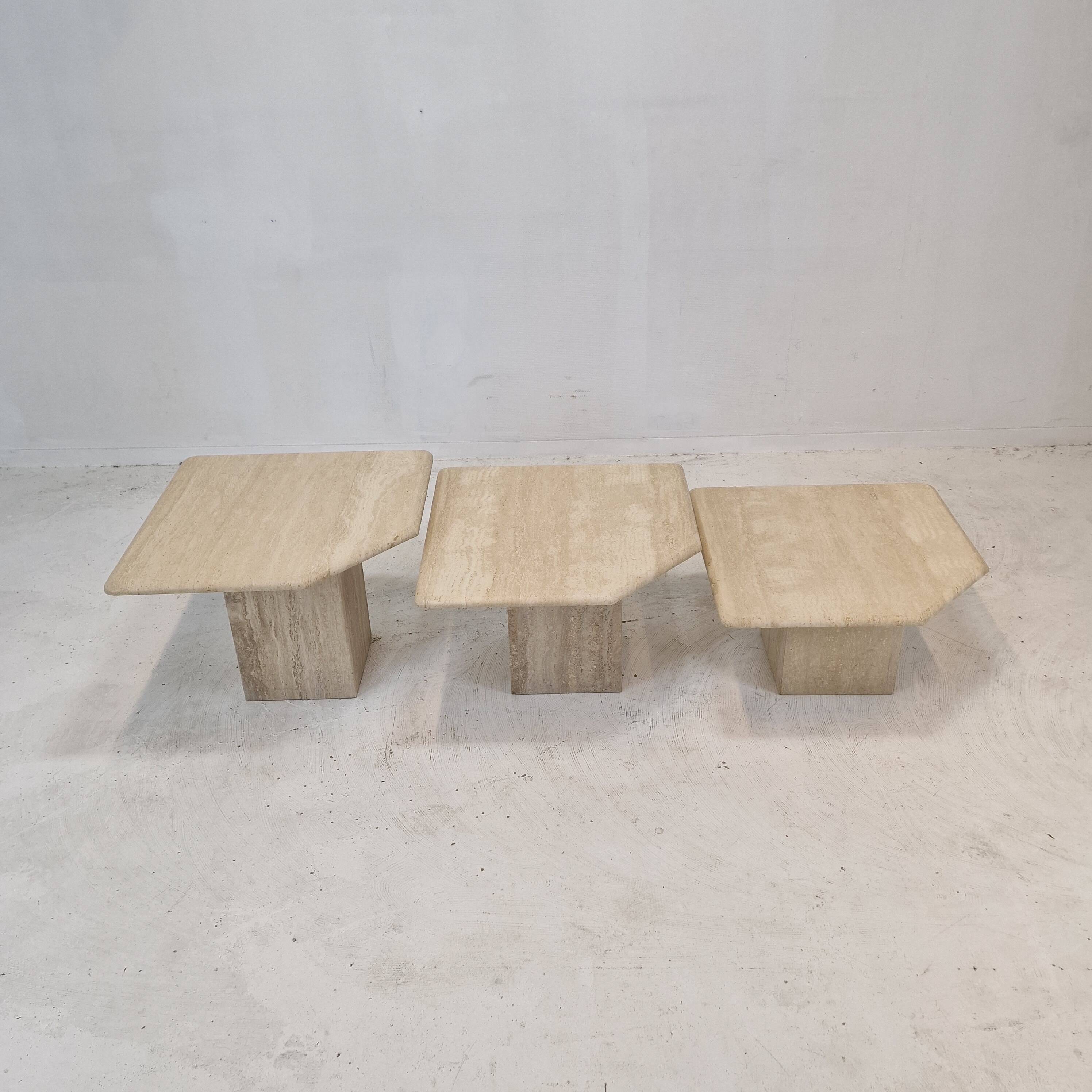 Set of 3 italian travertine coffee or side tables, 1980s