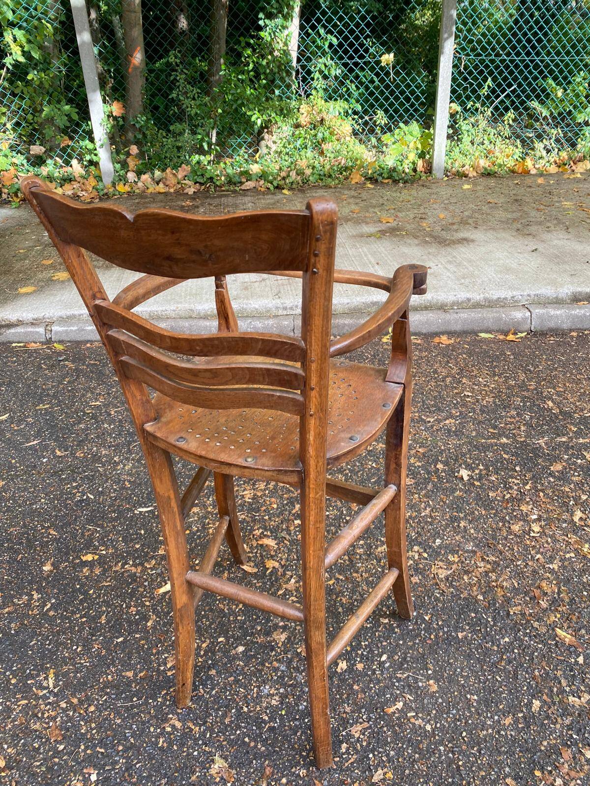 19th century children's high chair in solid wood