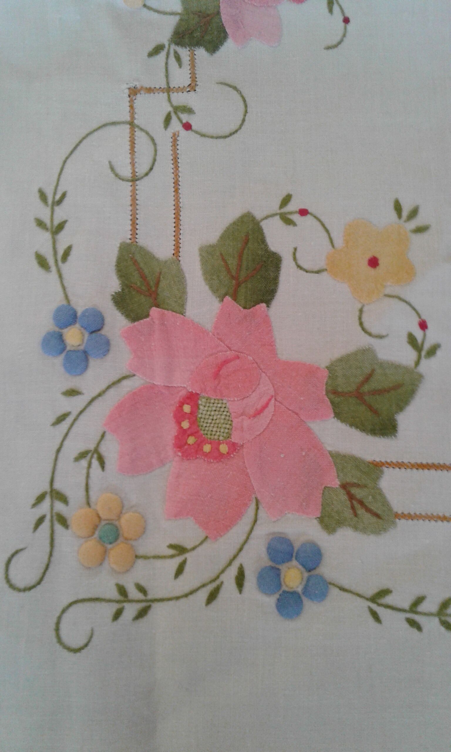 Hand embroidered pink flowers