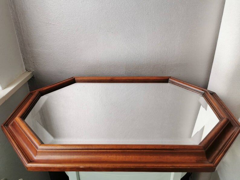 Vintage wooden mirror with 70s 80x40cm cut glass