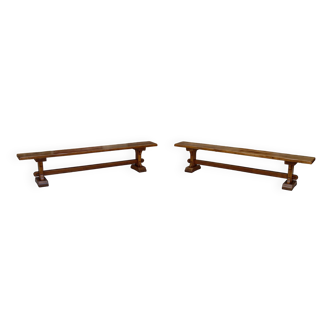 Pair of oak monastic community benches, France, early 20th century