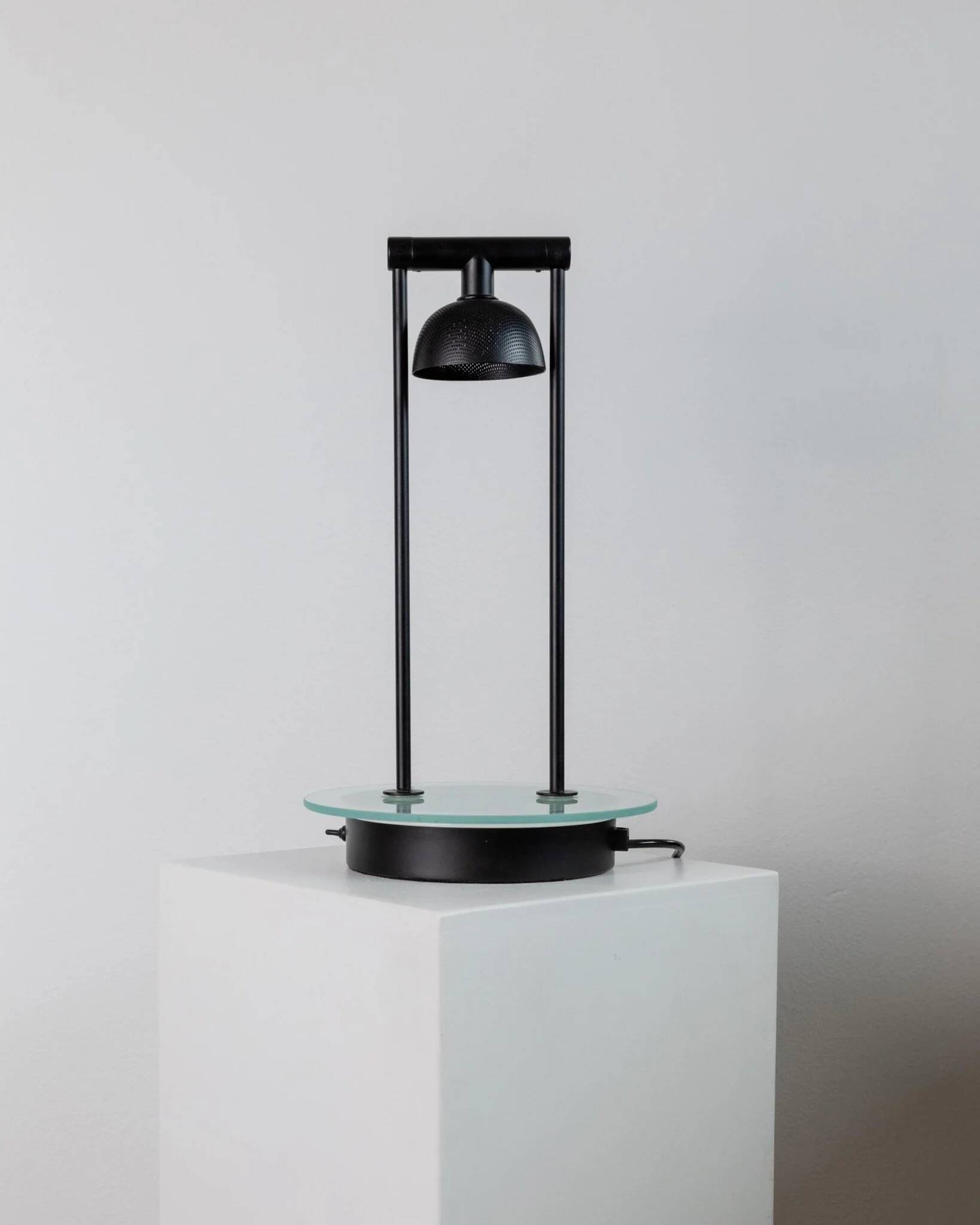 Black Metal Table Lamp with Clear Glass Base - Postmodern Memphis Italian Design, 1980s