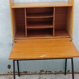 Vintage light oak secretary desk with metal base