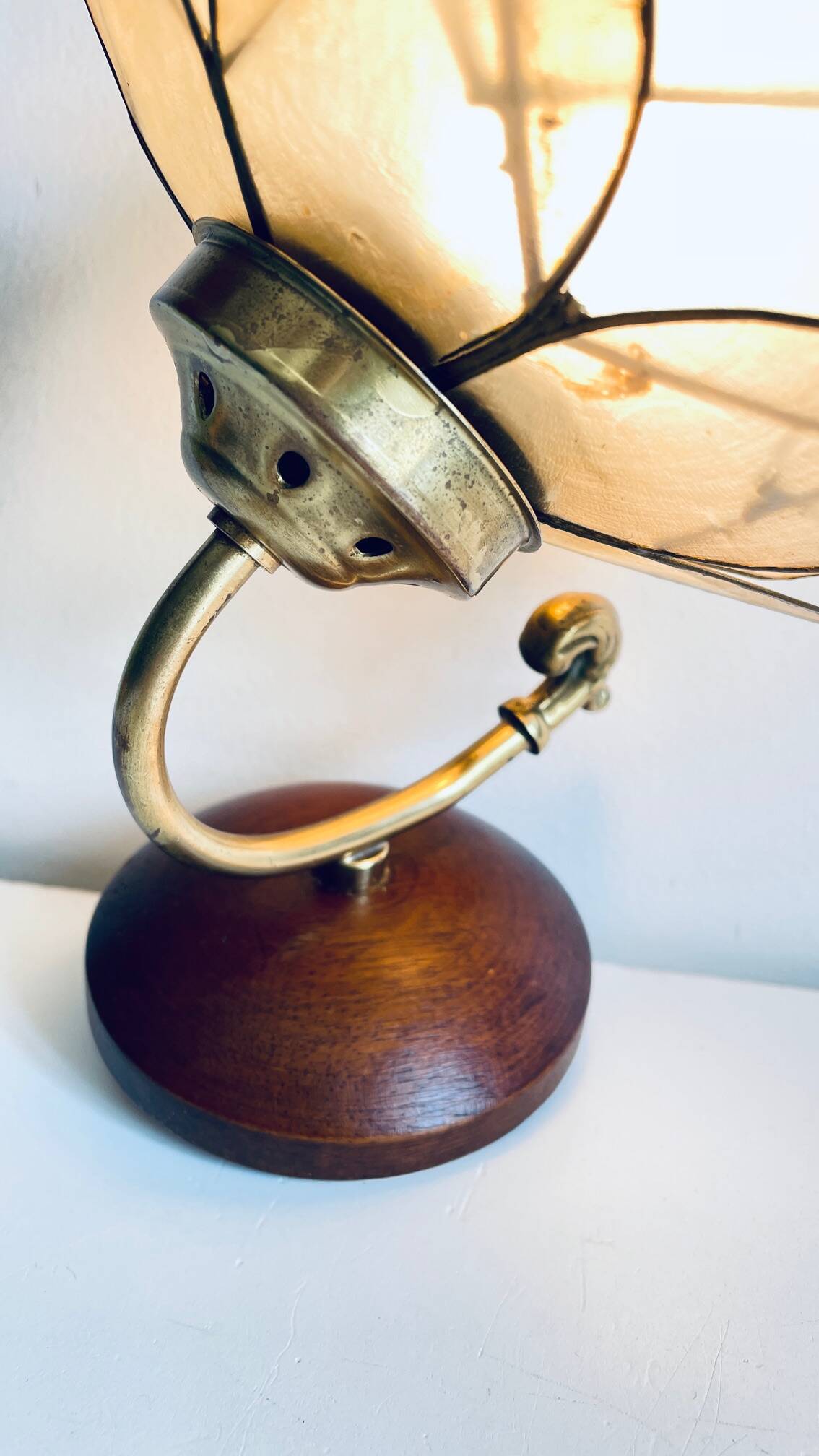 Vintage mother-of-pearl and brass flower wall lamp