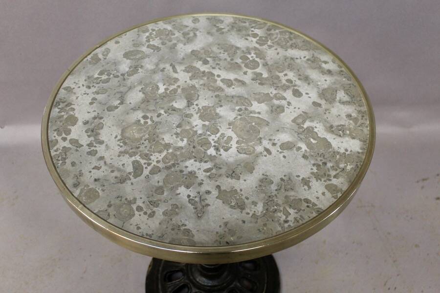 Bistro table with marble top and brass rim