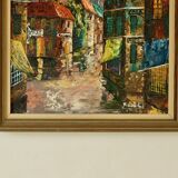 Original Swedish oil on canvas from the mid-century "French Street Scene" Vintage &