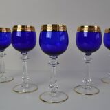 Mid Century Set of Five Stemmed Wine Glasses, 1950's.