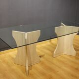 Travertine and glass dining table