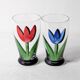 Set of 2 Red and Blue Tulip Flower Water Tumblers Kosta Boda Ulrica Hydman