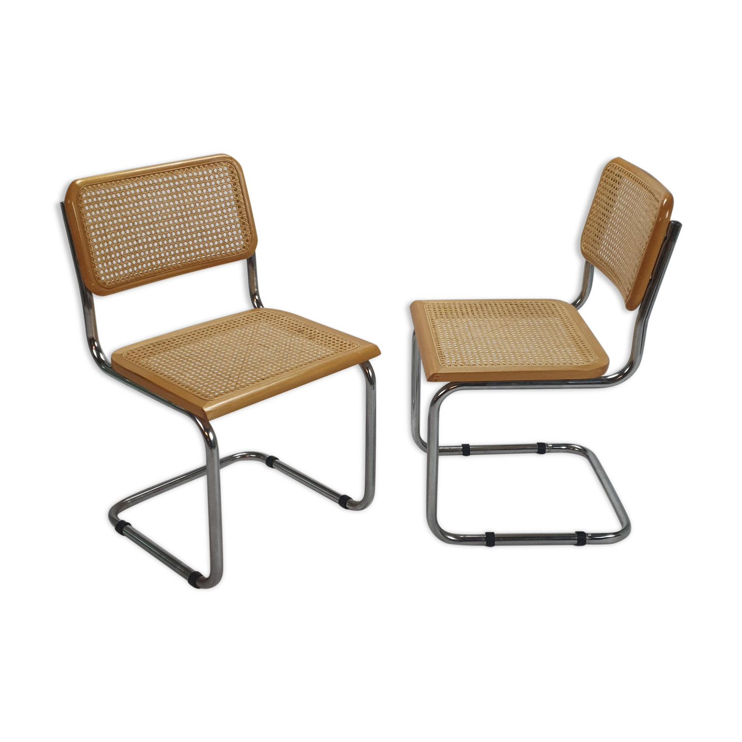 Set of 2 tubular frame and cane cantilever dining chairs Breuer, Italy, 1970s