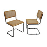 Set of 2 tubular frame and cane cantilever dining chairs Breuer, Italy, 1970s